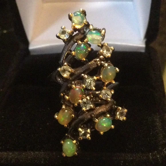 Enchanting Genuine Fiery Opals & Topaz Ring